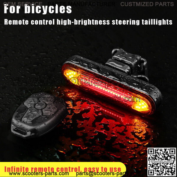 Pulley USB rechargeable bicycle tail light LED wireless remote control turn signal warning light riding equipment - Image 2