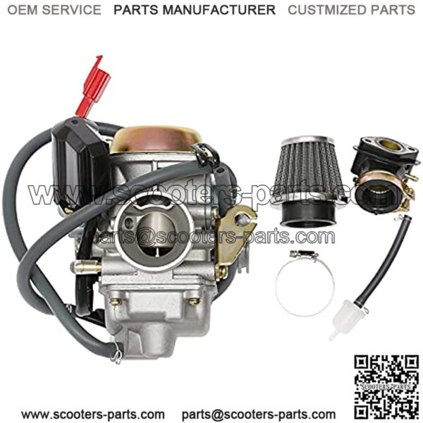 PD24J Carburetor 24mm for GY6 125cc 150cc 152QMJ 157QMI 4 Stroke Engines Electric Choke Motorcycle Scooter with Air Filter Intake Manifold