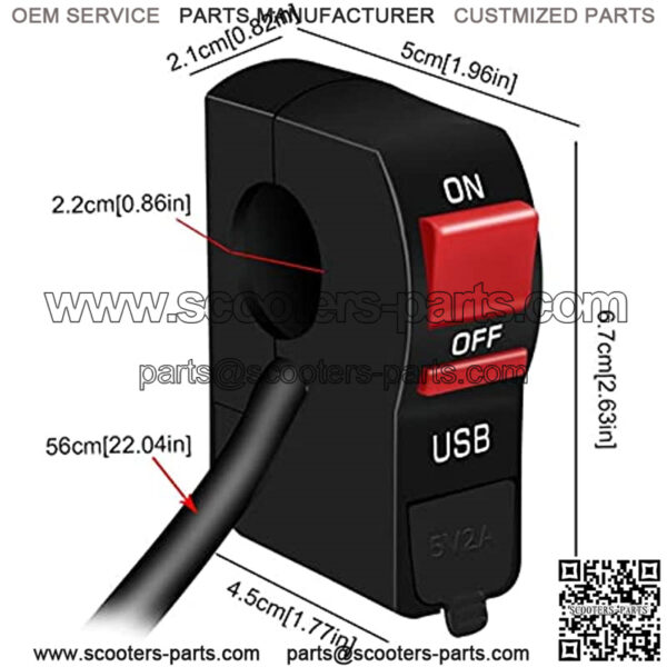 Motorcycle Handlebar Switch, 12V Motorcycle Handlebar Push Switch with USB, Light Control Switch 7/8" 22mm for Motorcycle Scooter ATVs Bicycles - Image 4
