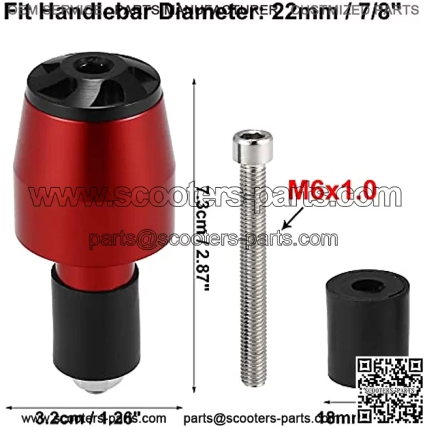 Motoforti 1 Pair Handlebar End Plugs 7/8" 22mm for Motorcycle Universal Aluminum Alloy Handle Bar End Plugs Caps Red - Image 3